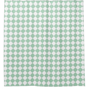 Green White Chequered Diamond Pattern Shower Curtain