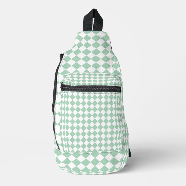 Green White Chequered Diamond Pattern Sling Bag (Front)