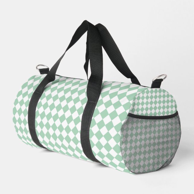 Green White Chequered Diamond Pattern Small Duffle Bag (Right Corner)