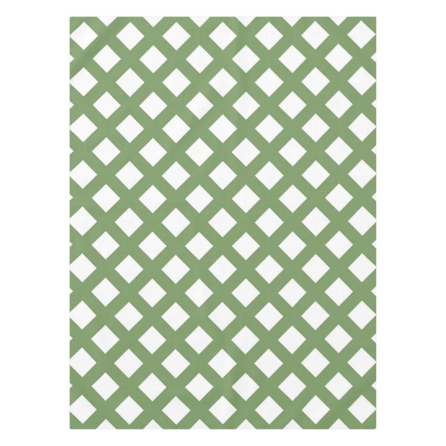 Green White Chequered Diamond Pattern Tablecloth (Front)
