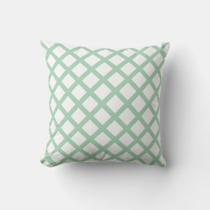Green White Chequered Diamond Stripes Pattern Cushion