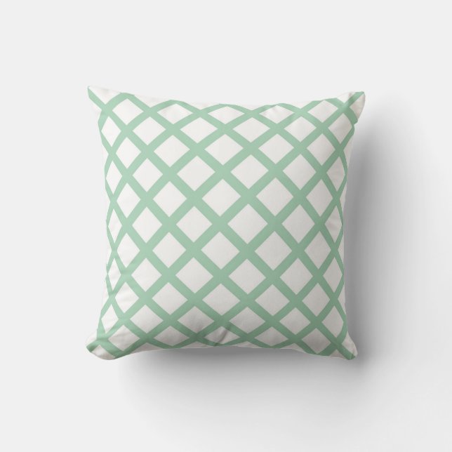 Green White Chequered Diamond Stripes Pattern Cushion (Front)