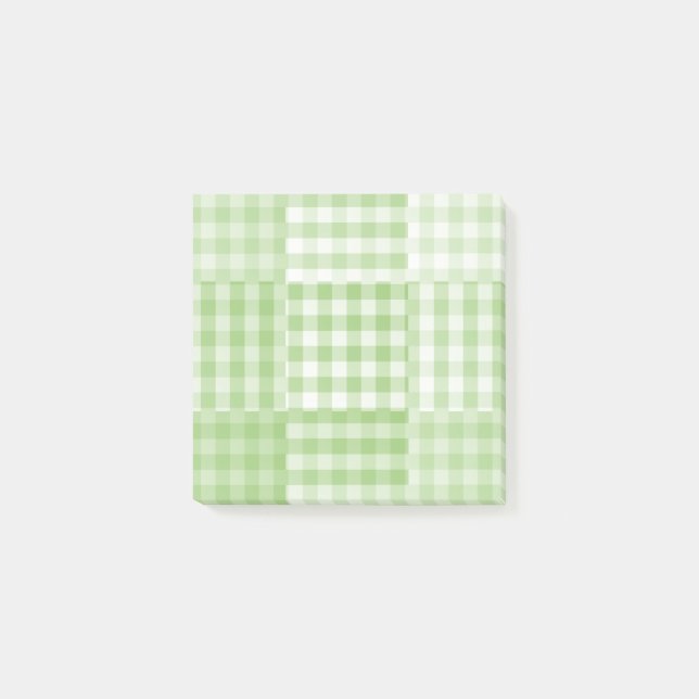 Green White Chequered Patchwork Pattern Post-it Notes (Front)