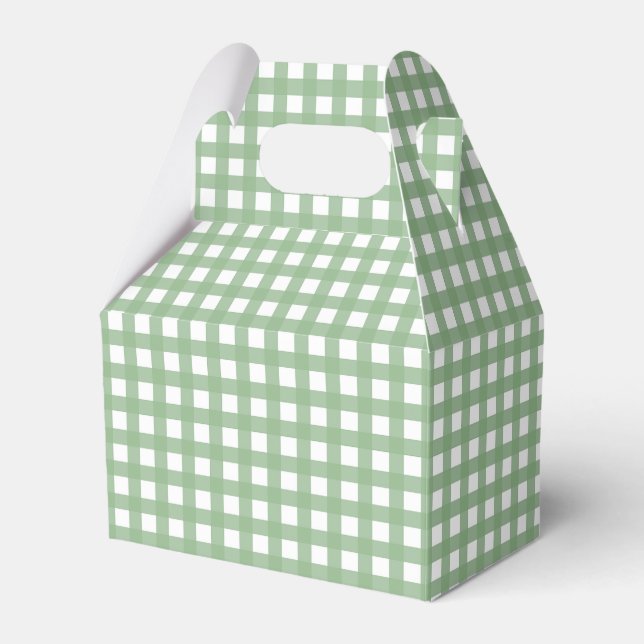 Green & White Chequered Plaid Gable Favour Gift Bo Box (Front Side)