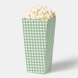 Green & White Chequered Plaid Popcorn Favour Box