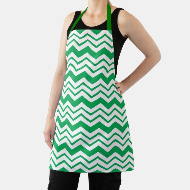 Green White Chevron Zigzag Pattern Design  Apron (Insitu)