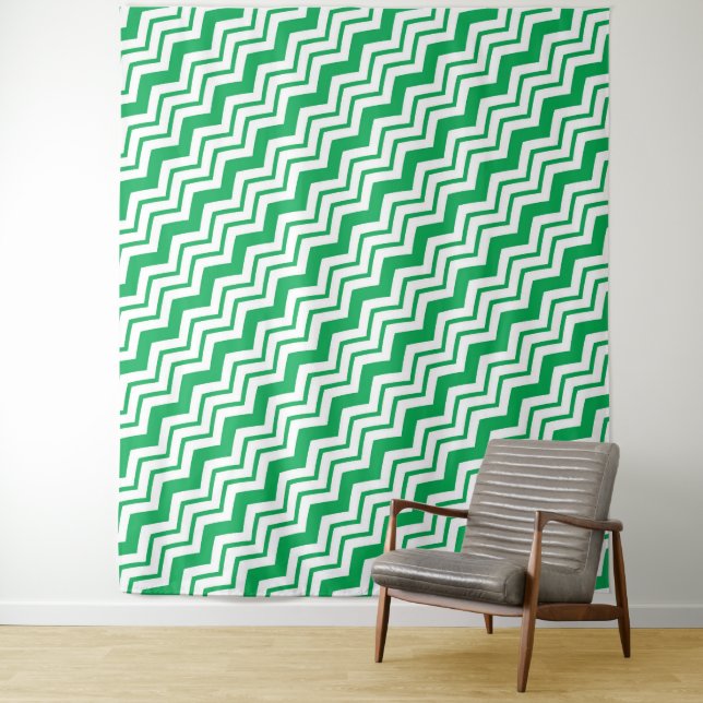 Green White Chevron Zigzag Pattern Design  Tapestry (In Situ)