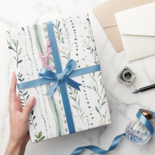 Green White Chic Floral Birthday Wrapping Paper