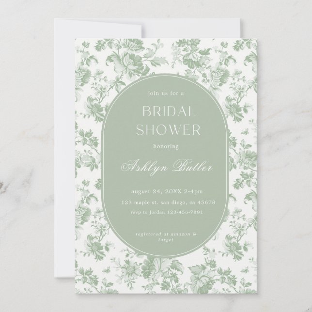 Green White Chinoiserie Bridal Shower Invitation (Front)