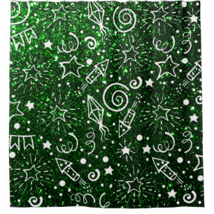 Green White Christmas Pattern Shower Curtain