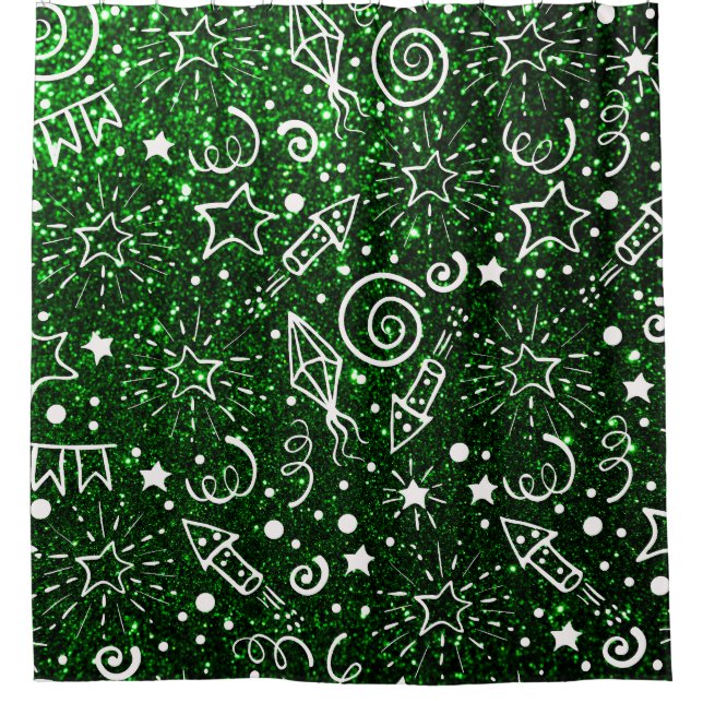Green White Christmas Pattern  Shower Curtain (Front)