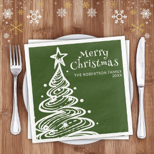 Green White Christmas Tree Christmas Party Napkin