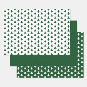 Green/White Christmas Tree Iconic Pattern Wrapping Paper Sheet