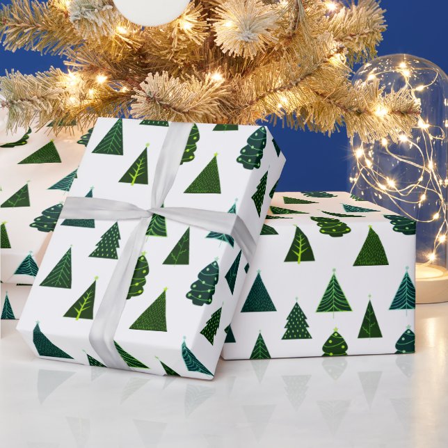 Green & White Christmas Tree Pattern Wrapping Paper (Holidays)