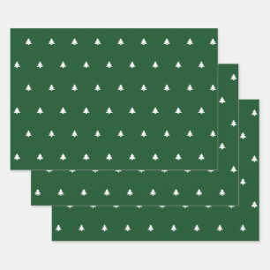Green/White Christmas Tree Simple Icon Pattern Wrapping Paper Sheet
