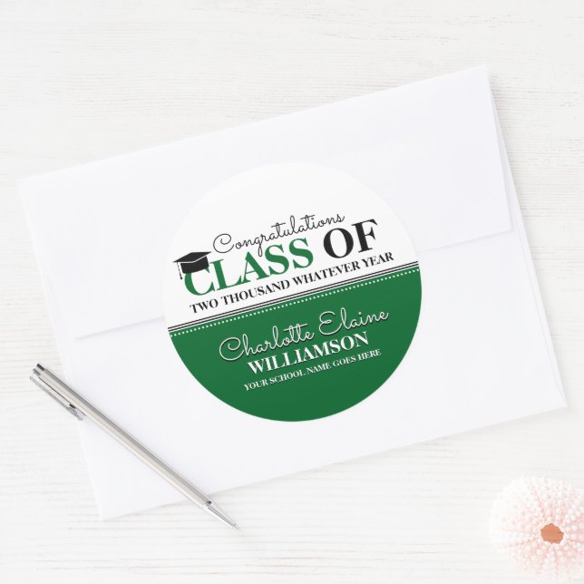 Green/White Class Year Graduation Sticker (Envelope)