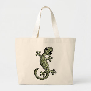 Green White Climbing Gecko Lizard Large Tote Bag