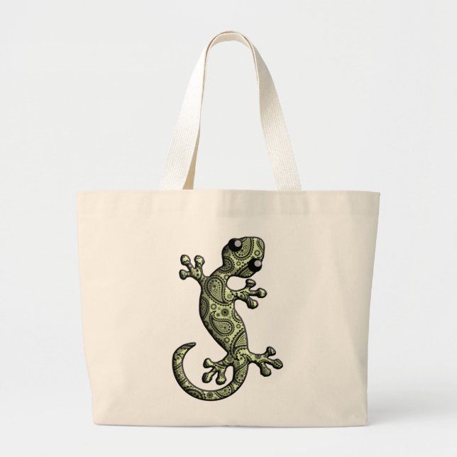 Green White Climbing Gecko Lizard Large Tote Bag (Front)