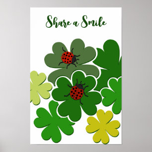 Green & White Clover Lady Bug Share A Smile Poster