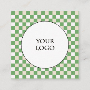 Green White Colors Checks Pattern & Big Logo Square Business Card