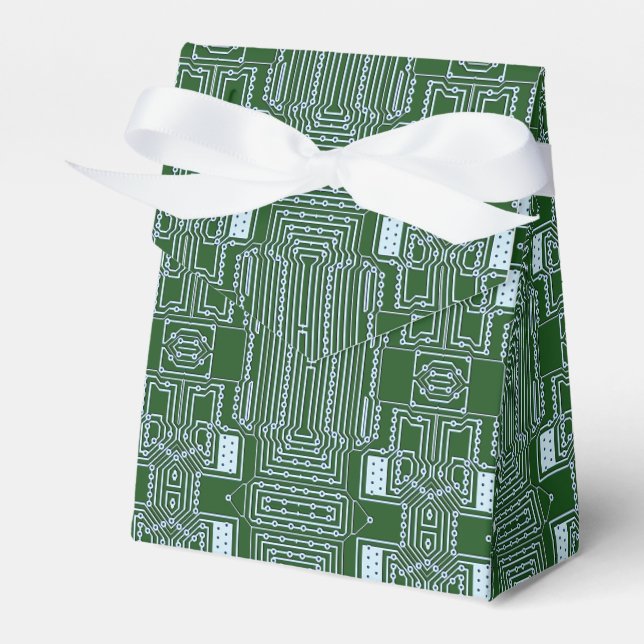 Green White Computer Circuit Board Lines Favour Box (Front Side)