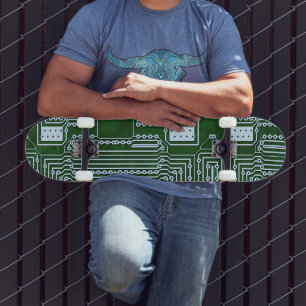 Green White Computer Circuit Board Lines Skateboard
