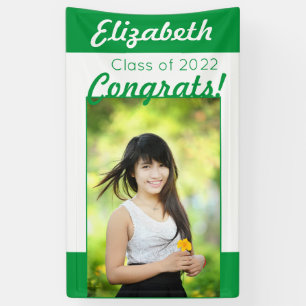 Green & White Congrats Photo Graduation Party Banner