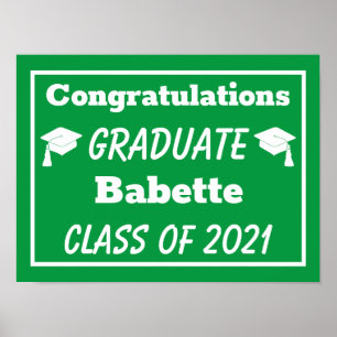 Green White Congratulations Graduation Poster