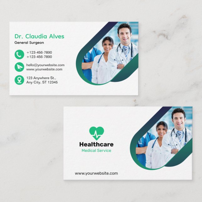 Green White Creative Modern Medical Business Card (Front/Back)