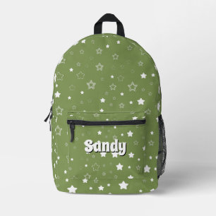 green &white cute stars custom name  printed backpack