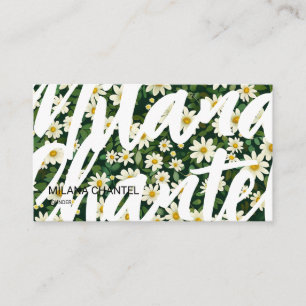 Green White Daisy Modern Boho Flower Florist Business Card