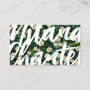 Green White Daisy Modern Boho Flower Florist Business Card