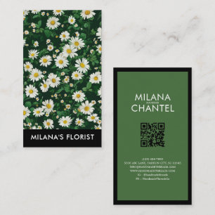 Green White Daisy Modern Boho Flower Florist Business Card