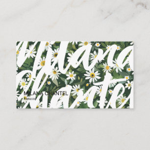 Green White Daisy Modern Boho Flower Florist Business Card