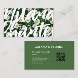 Green White Daisy Modern Boho Flower Florist Business Card