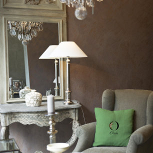 Green white daisy  vintage monogram Throw Pillow