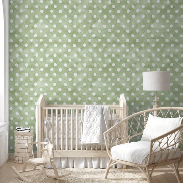 Green White Dots Stripes Wallpaper (Kids)