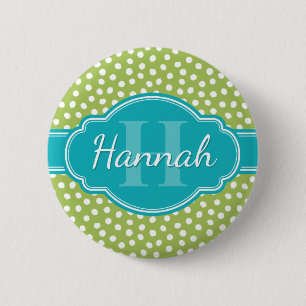 Green White Dotted Pattern Teal Monogram 6 Cm Round Badge