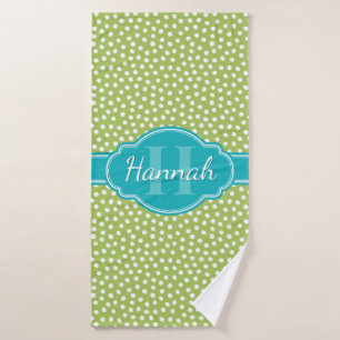 Green White Dotted Pattern Teal Monogram Bath Towel