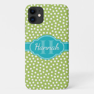 Green White Dotted Pattern Teal Monogram Case-Mate iPhone Case