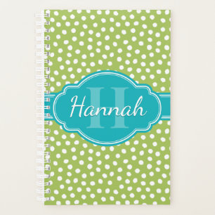Green White Dotted Pattern Teal Monogram Planner
