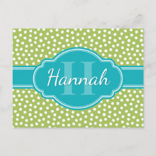 Green White Dotted Pattern Teal Monogram Postcard