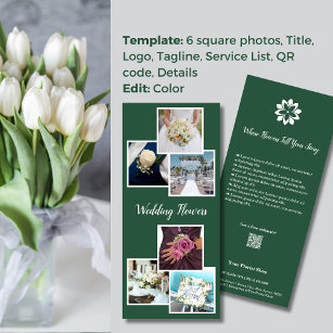 Green & White Elegance 💐 Wedding Flowers Florist Rack Card