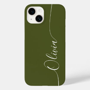 Green White Elegant Calligraphy Script Name Case-Mate iPhone 14 Case