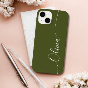 Green White Elegant Calligraphy Script Name Case-Mate iPhone 14 Case