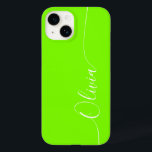 Green White Elegant Calligraphy Script Name Case-Mate iPhone 14 Case<br><div class="desc">Green White Elegant Calligraphy Script Custom Personalised Name iPhone 14 Smart Phone Cases features a modern and trendy simple and stylish design with your personalised name in elegant hand written calligraphy script typography on a green background. Designed by ©Evco Studio www.zazzle.com/store/evcostudio</div>