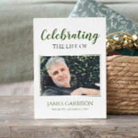 Green White Elegant Funeral Prayer Card with Photo