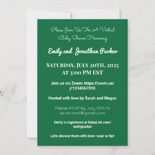 Green White Elegant Virtual Baby Shower Design Invitation