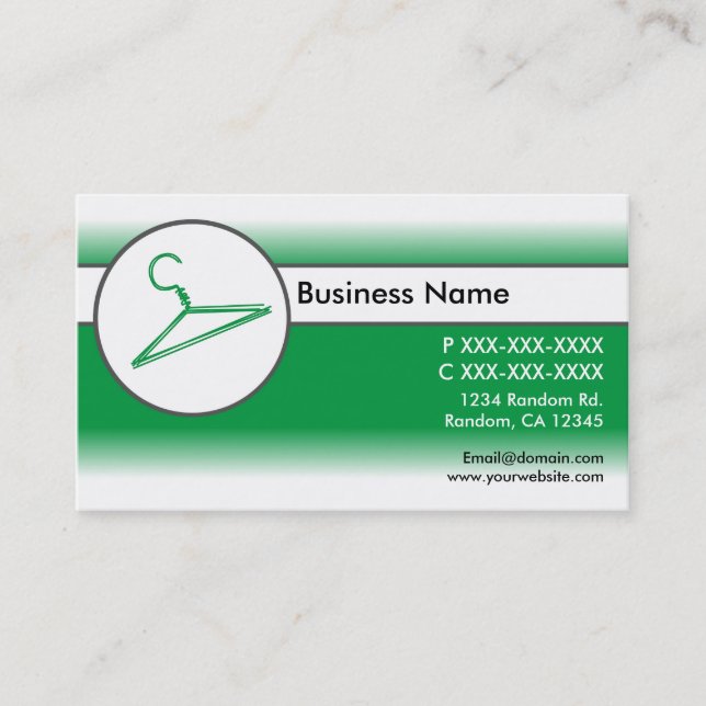 Green white fade clothes hanger business cards (Front)