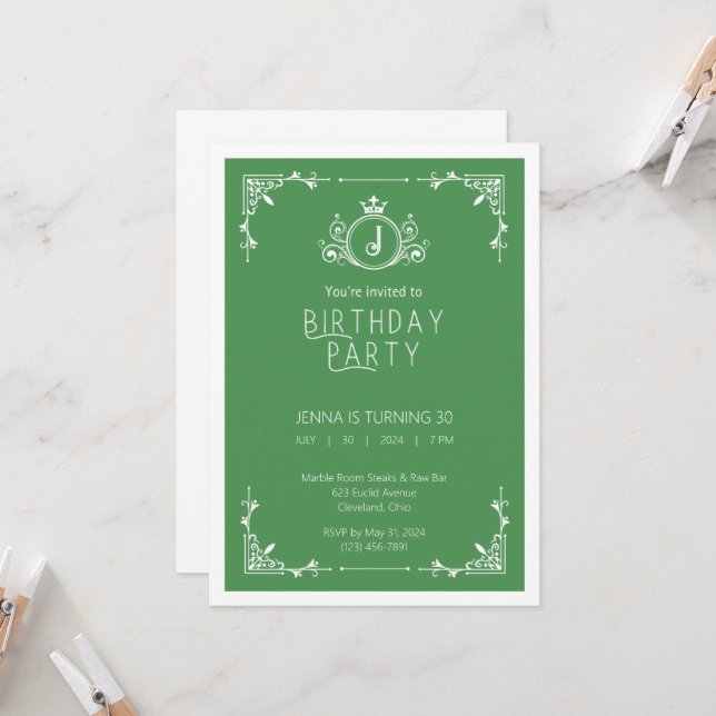 Green & White Fall Birthday Invitation (Front/Back In Situ)